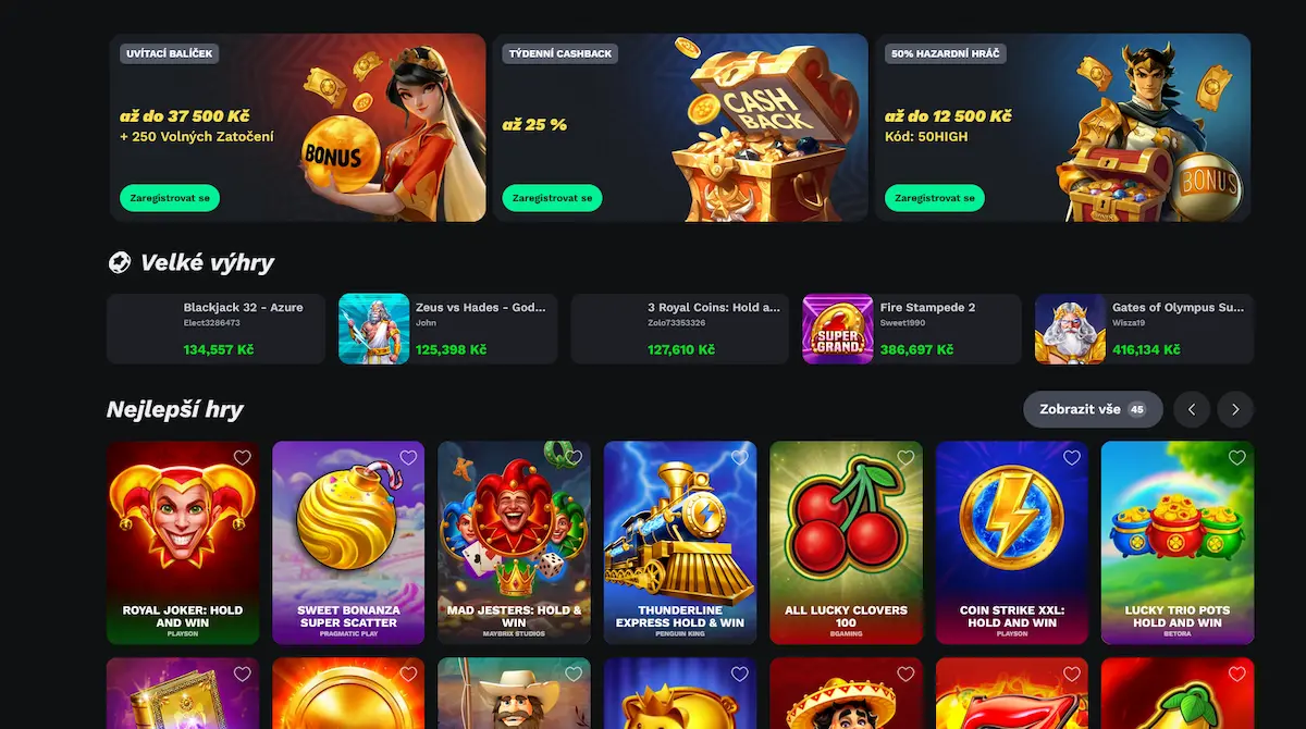 Bet On Red Casino – hlavní lobby s výběrem her a bonusem